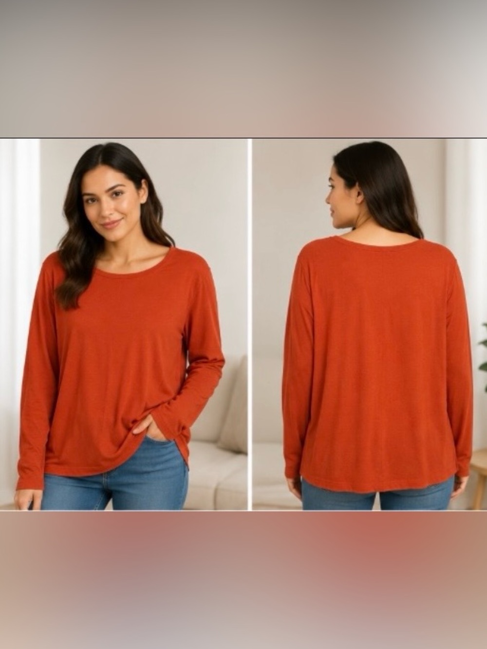 Coldwater Creek Long-Sleeve Crewneck Top - Rust Orange size 1xl